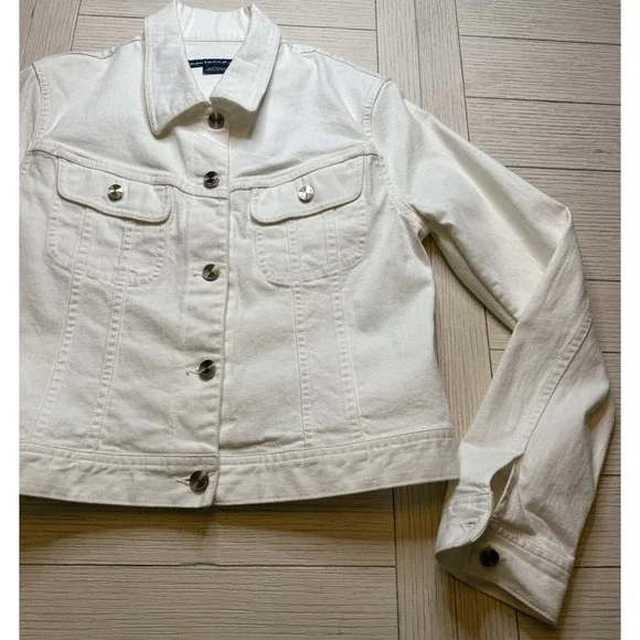 Ralph Lauren Sport Women Sz XS Button Up White Denim Jean Jacket Classic Cottage - Picture 7 of 9